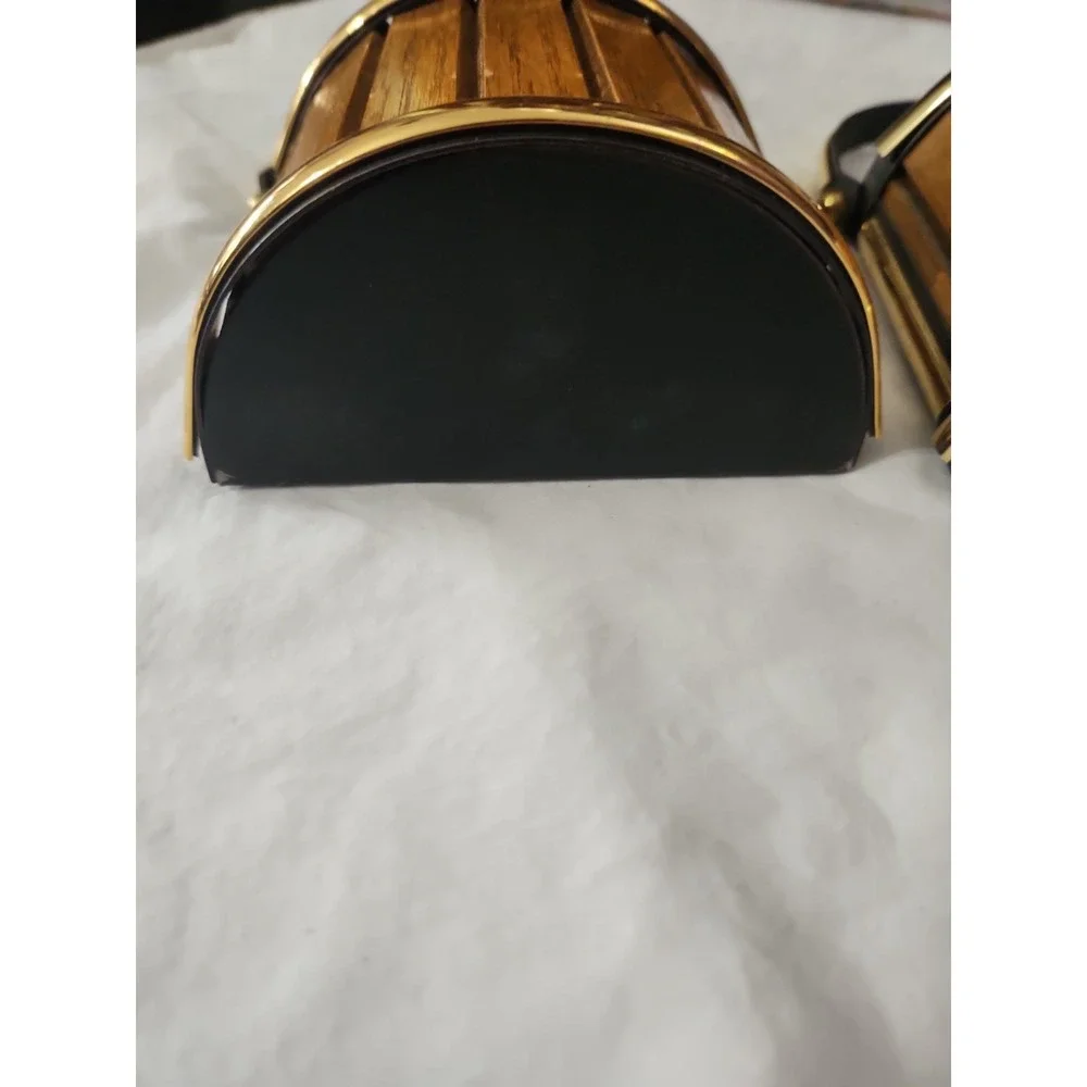 Vintage Wood And Brass Colored Wall Hanging Basket
